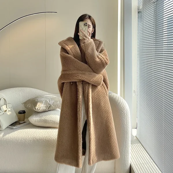 2024 New Autumn and Winter Camel Teddy Bear Coat Women's Fur Particles Alpaca Fleece/Fiber Teddy Mid-Length Coat - 图片 20