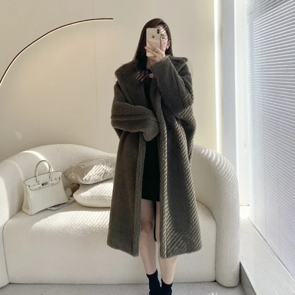 2024 New Autumn and Winter Camel Teddy Bear Coat Women's Fur Particles Alpaca Fleece/Fiber Teddy Mid-Length Coat - 图片 23