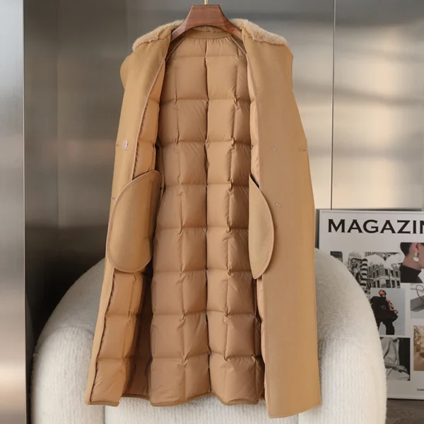 2024 Winter New Mink Cashmere Coat Woolen Goose Down Down Jacket Women's Mid-Length Fur Overcoat Coat Women's - 图片 5