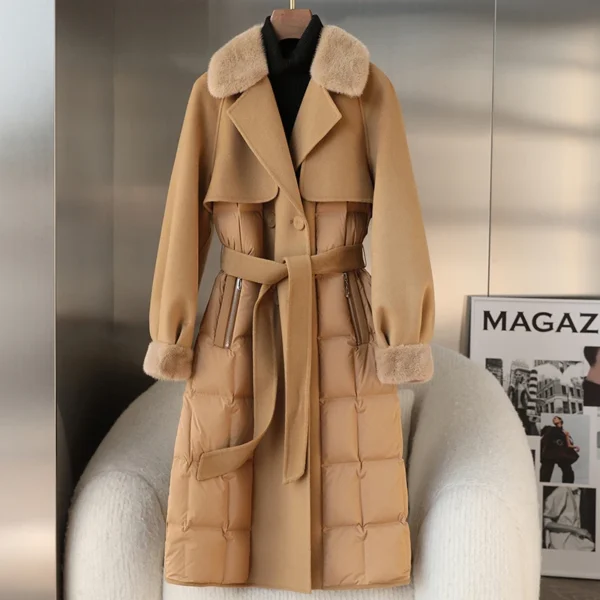 2024 Winter New Mink Cashmere Coat Woolen Goose Down Down Jacket Women's Mid-Length Fur Overcoat Coat Women's - 图片 3
