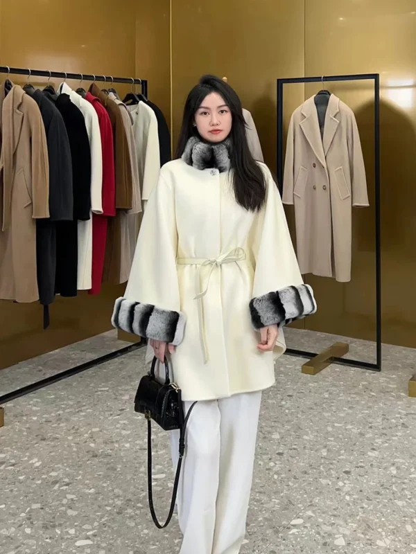 Lpsalzburg Cape Cashmere Coat for Women Double-Sided Woolen Coat% Cashmere Dehaired Angora for Women - 图片 6