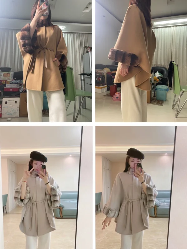 Lpsalzburg Cape Cashmere Coat for Women Double-Sided Woolen Coat% Cashmere Dehaired Angora for Women - 图片 9