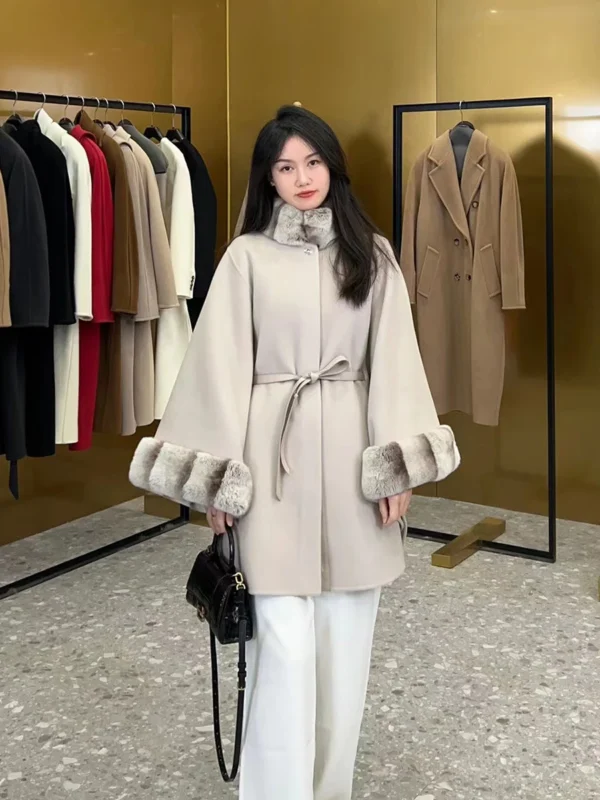 Lpsalzburg Cape Cashmere Coat for Women Double-Sided Woolen Coat% Cashmere Dehaired Angora for Women - 图片 5