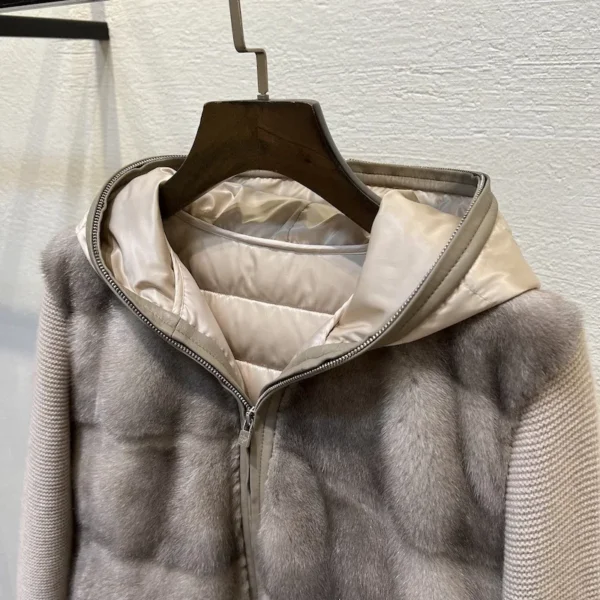 New Imported Mink Hair Cashmere Coat Women's High-End Short Fur Patchwork Knitting White Goose down Cashmere Coat - 图片 4