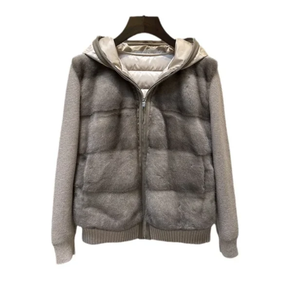 New Imported Mink Hair Cashmere Coat Women's High-End Short Fur Patchwork Knitting White Goose down Cashmere Coat - 图片 6