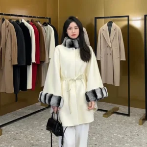 Lpsalzburg Cape Cashmere Coat for Women Double-Sided Woolen Coat% Cashmere Dehaired Angora for Women
