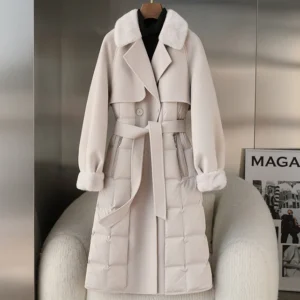 2024 Winter New Mink Cashmere Coat Woolen Goose Down Down Jacket Women's Mid-Length Fur Overcoat Coat Women's