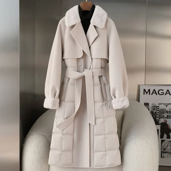 2024 Winter New Mink Cashmere Coat Woolen Goose Down Down Jacket Women's Mid-Length Fur Overcoat Coat Women's