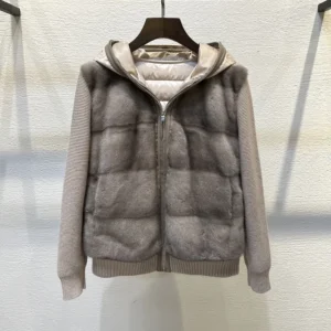 New Imported Mink Hair Cashmere Coat Women's High-End Short Fur Patchwork Knitting White Goose down Cashmere Coat