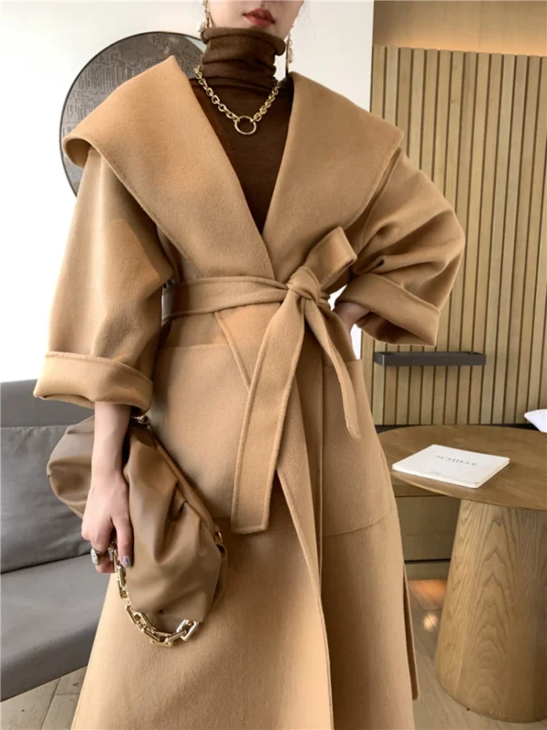 Vintage Elegant Double-Sided Cashmere Coat Women Autumn Winter 2023 New High Quality Hooded Thickened Large Size Loose Wool Coat - 图片 6