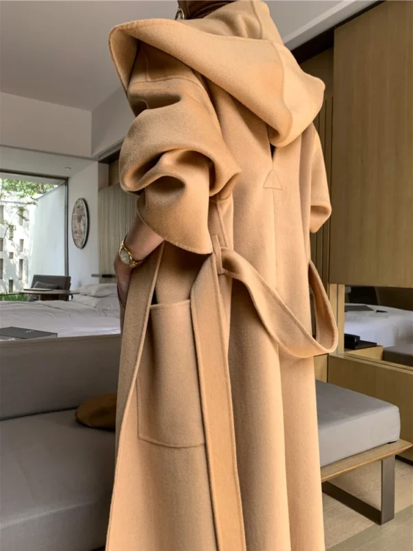 Vintage Elegant Double-Sided Cashmere Coat Women Autumn Winter 2023 New High Quality Hooded Thickened Large Size Loose Wool Coat - 图片 7
