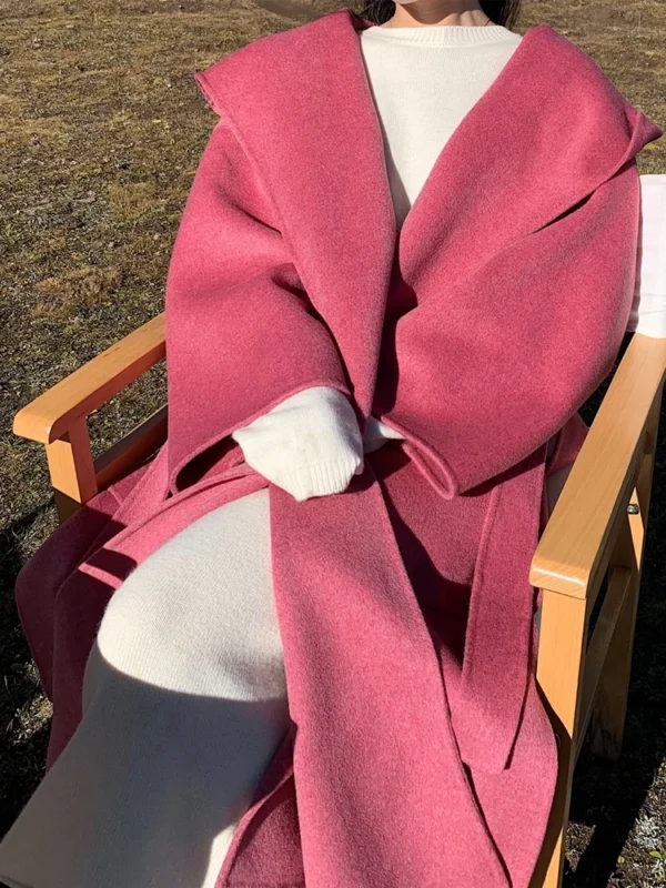 Vintage Elegant Double-Sided Cashmere Coat Women Autumn Winter 2023 New High Quality Hooded Thickened Large Size Loose Wool Coat - 图片 9